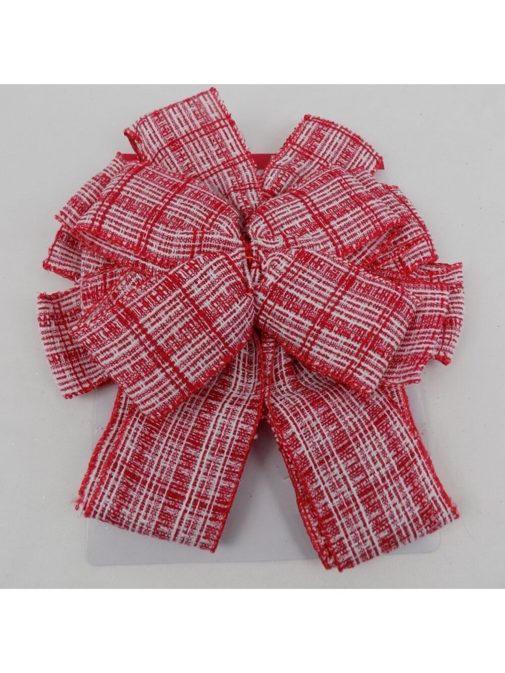 Red White Plaid Christmas Tree Clip Bow Topper Celebrate It Wire Edge 10x10 New